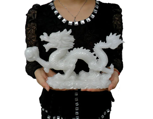 LARGE Southeast Asia HOME Company SHOP RESIN JADE Sculpture ART bring wealth GOOD LUCK Auspicious Royal Dragon FENG SHUI statue