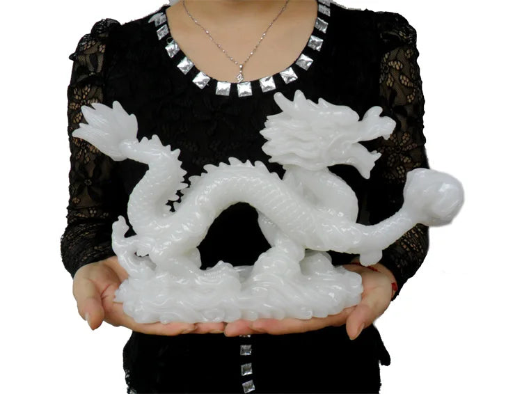 LARGE Southeast Asia HOME Company SHOP RESIN JADE Sculpture ART bring wealth GOOD LUCK Auspicious Royal Dragon FENG SHUI statue
