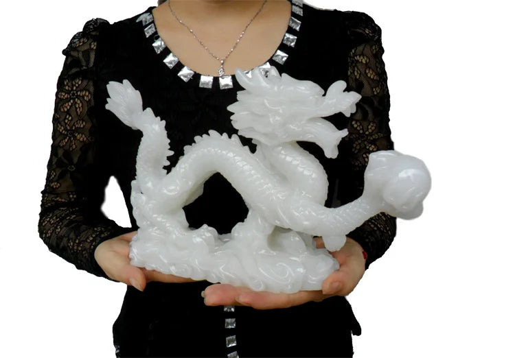 LARGE Southeast Asia HOME Company SHOP RESIN JADE Sculpture ART bring wealth GOOD LUCK Auspicious Royal Dragon FENG SHUI statue