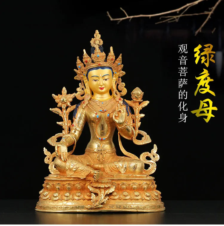 LARGE Wholesale Buddhist supplie Buddhism family HOME Safe protection WHITE Green Tara GUAN YI Gilded Buddha  copper GOOD statue