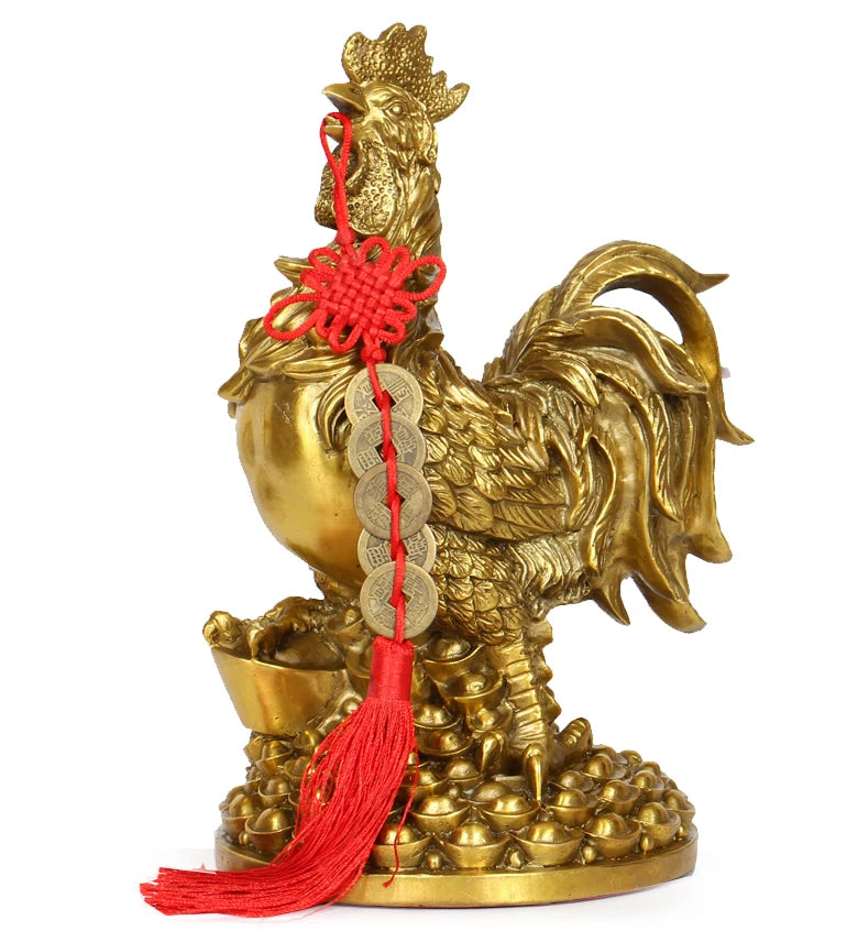 LARGE  bless family Safety Health luck Magic office home shop efficacious Money Drawing Mascot Cock COPPER ART statue