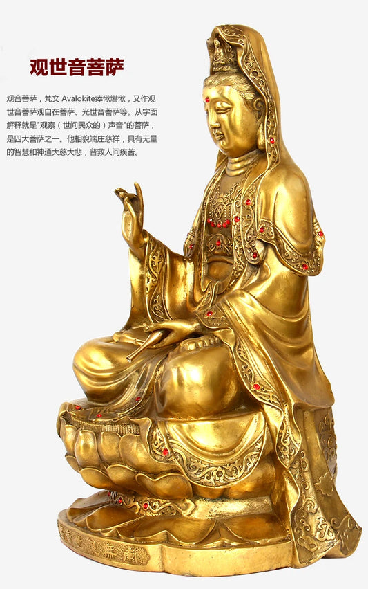 LARGE  # bless family Safety Health luck Talisman # office home shop efficacious Protection Buddhism GUANYIN COPPER ART statue