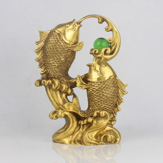 LARGE # office home Company shop store  Fortune Money Drawing mascot GOOD LUCK Goldfish NIAN NIAN YOU YU brass statue