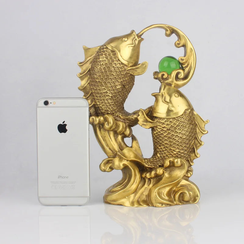 LARGE # office home Company shop store  Fortune Money Drawing mascot GOOD LUCK Goldfish NIAN NIAN YOU YU brass statue