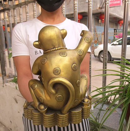 LARGE office home shop company lobby thriving business Money Drawing GOOD LUCK Mascot# gold money Monkey FENG SHUI Brass statue