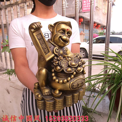LARGE office home shop company lobby thriving business Money Drawing GOOD LUCK Mascot# gold money Monkey FENG SHUI Brass statue