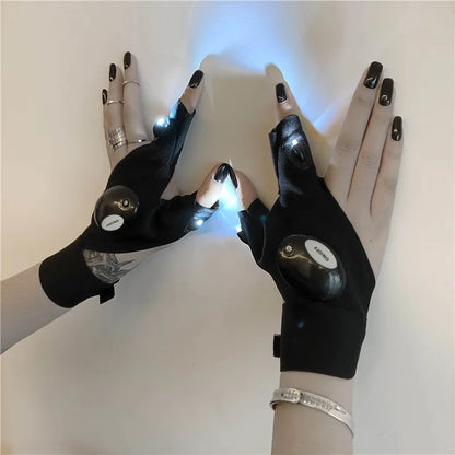 LED half Finger Light Gloves Cool Gothic Punk Men Women Breathable Cotton Gloves