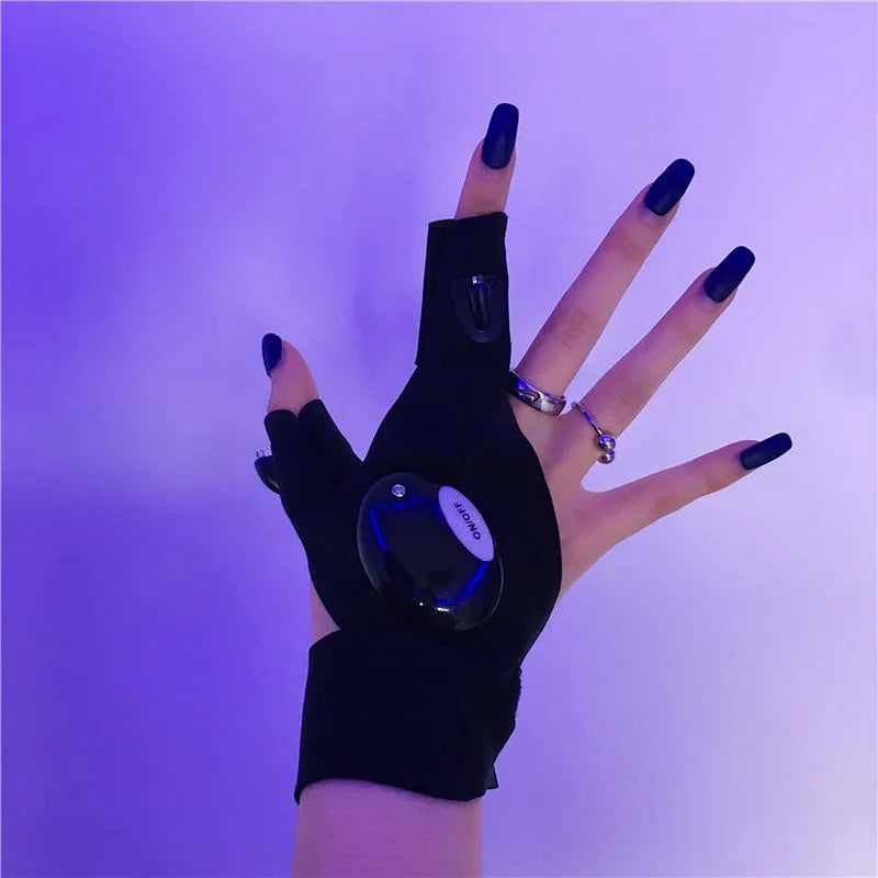 LED half Finger Light Gloves Cool Gothic Punk Men Women Breathable Cotton Gloves