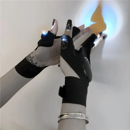 LED half Finger Light Gloves Cool Gothic Punk Men Women Breathable Cotton Gloves