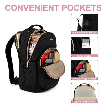 LIGHT FLIGHT Travel Laptop Backpack Women 15.6'' Waterproof School Bag Anti Theft Computer Backpack with USB Charging Hole