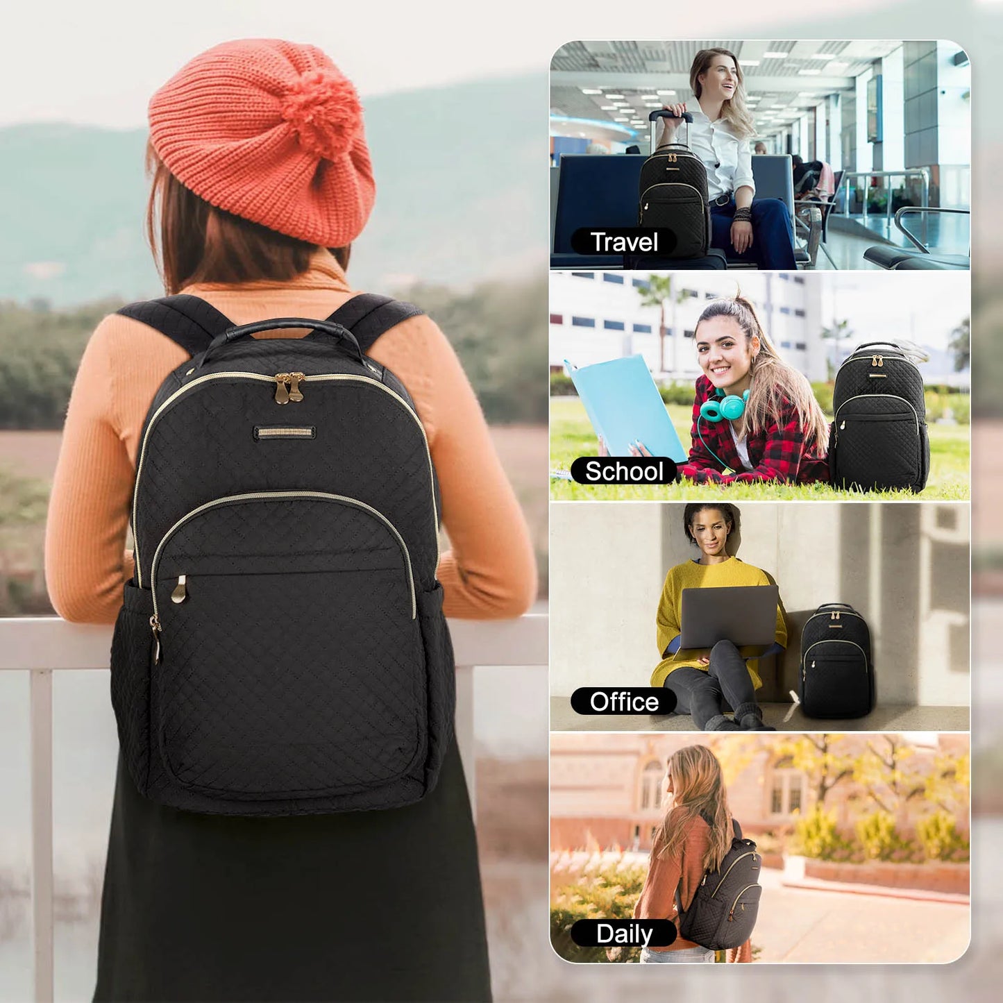 LIGHT FLIGHT Travel Laptop Backpack Women 15.6'' Waterproof School Bag Anti Theft Computer Backpack with USB Charging Hole