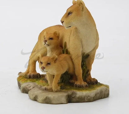 LION ART SCULPTURE LION MOTHER AND SON ANIMAL FIGURINE STATUE CREATIVE RESIN CRAFTS HOME DECORATION BIRTHDAY GIFT R4957