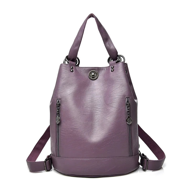 LONOOLISA 3-in-1 Women Backpack Leather Shoulder Bag Female Rucksack High Capacity Women School Bags For Teenage Girls Mochila