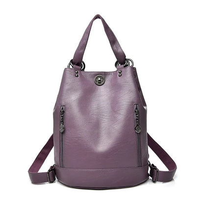 LONOOLISA 3-in-1 Women Backpack Leather Shoulder Bag Female Rucksack High Capacity Women School Bags For Teenage Girls Mochila