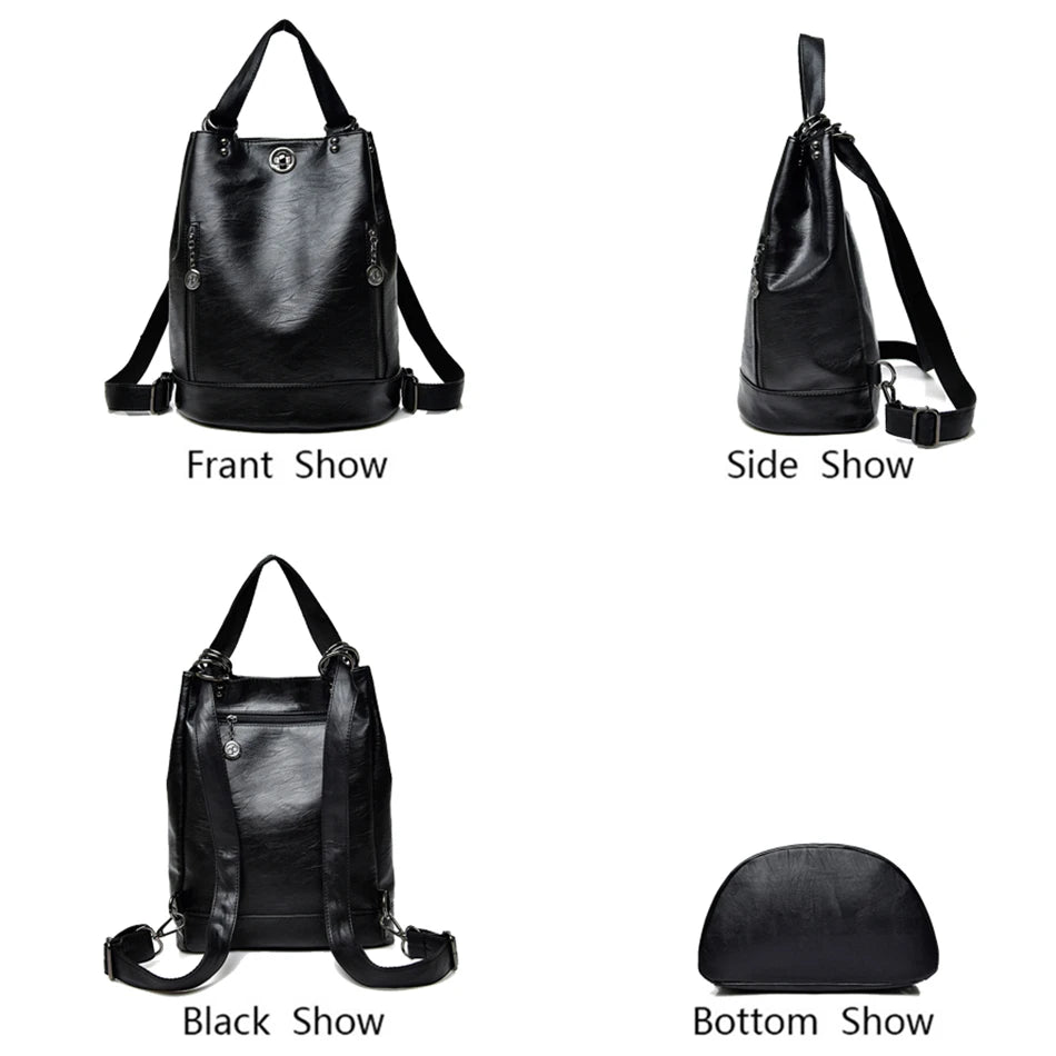 LONOOLISA 3-in-1 Women Backpack Leather Shoulder Bag Female Rucksack High Capacity Women School Bags For Teenage Girls Mochila