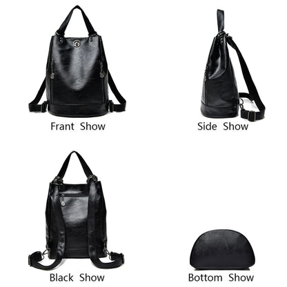 LONOOLISA 3-in-1 Women Backpack Leather Shoulder Bag Female Rucksack High Capacity Women School Bags For Teenage Girls Mochila