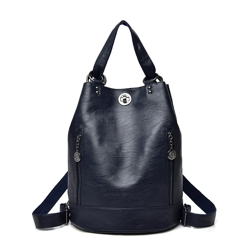LONOOLISA 3-in-1 Women Backpack Leather Shoulder Bag Female Rucksack High Capacity Women School Bags For Teenage Girls Mochila