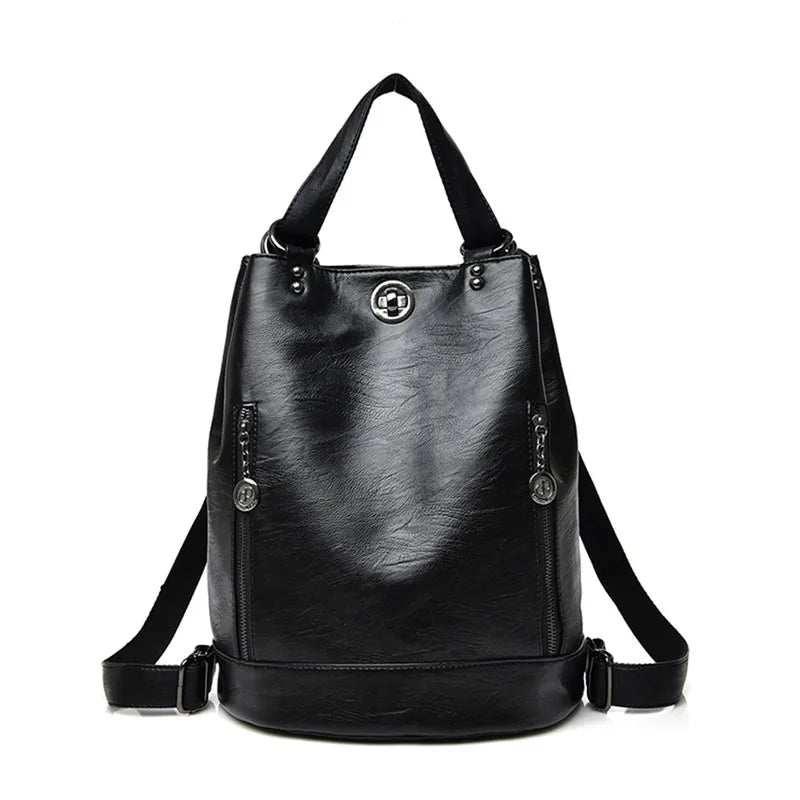 LONOOLISA 3-in-1 Women Backpack Leather Shoulder Bag Female Rucksack High Capacity Women School Bags For Teenage Girls Mochila