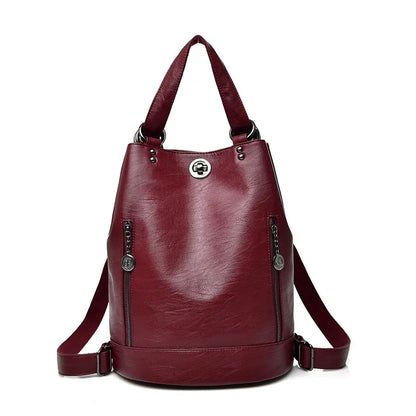 LONOOLISA 3-in-1 Women Backpack Leather Shoulder Bag Female Rucksack High Capacity Women School Bags For Teenage Girls Mochila