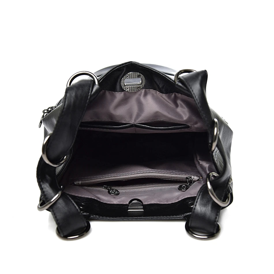 LONOOLISA 3-in-1 Women Backpack Leather Shoulder Bag Female Rucksack High Capacity Women School Bags For Teenage Girls Mochila