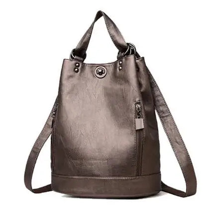 LONOOLISA 3-in-1 Women Backpack Leather Shoulder Bag Female Rucksack High Capacity Women School Bags For Teenage Girls Mochila