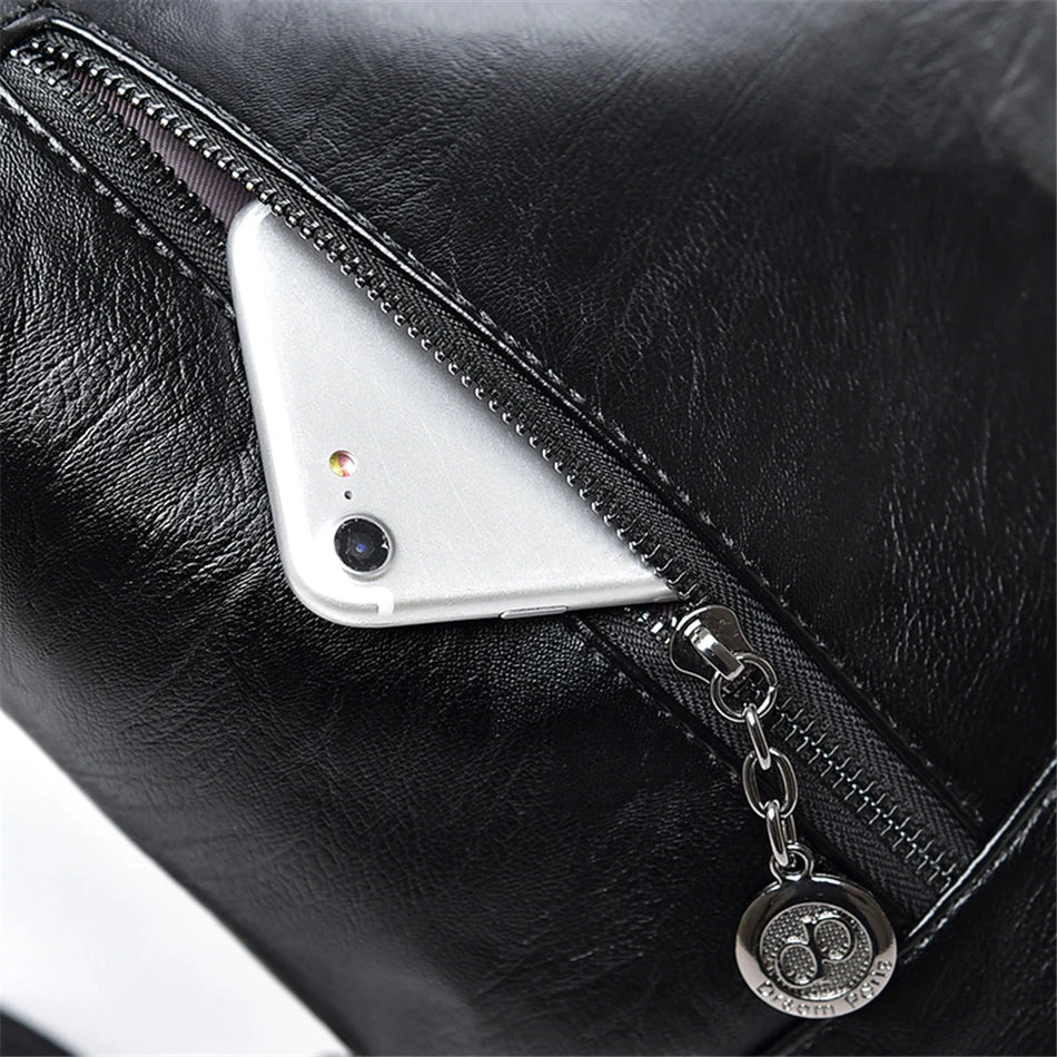 LONOOLISA 3-in-1 Women Backpack Leather Shoulder Bag Female Rucksack High Capacity Women School Bags For Teenage Girls Mochila