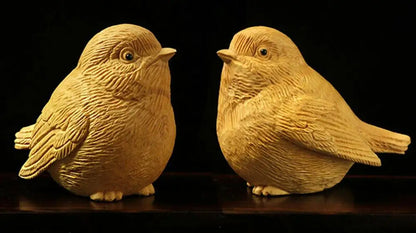 LS007ca - 5x6x4.2 CM Carved Boxwood Carving Figurine : Pair of Birds