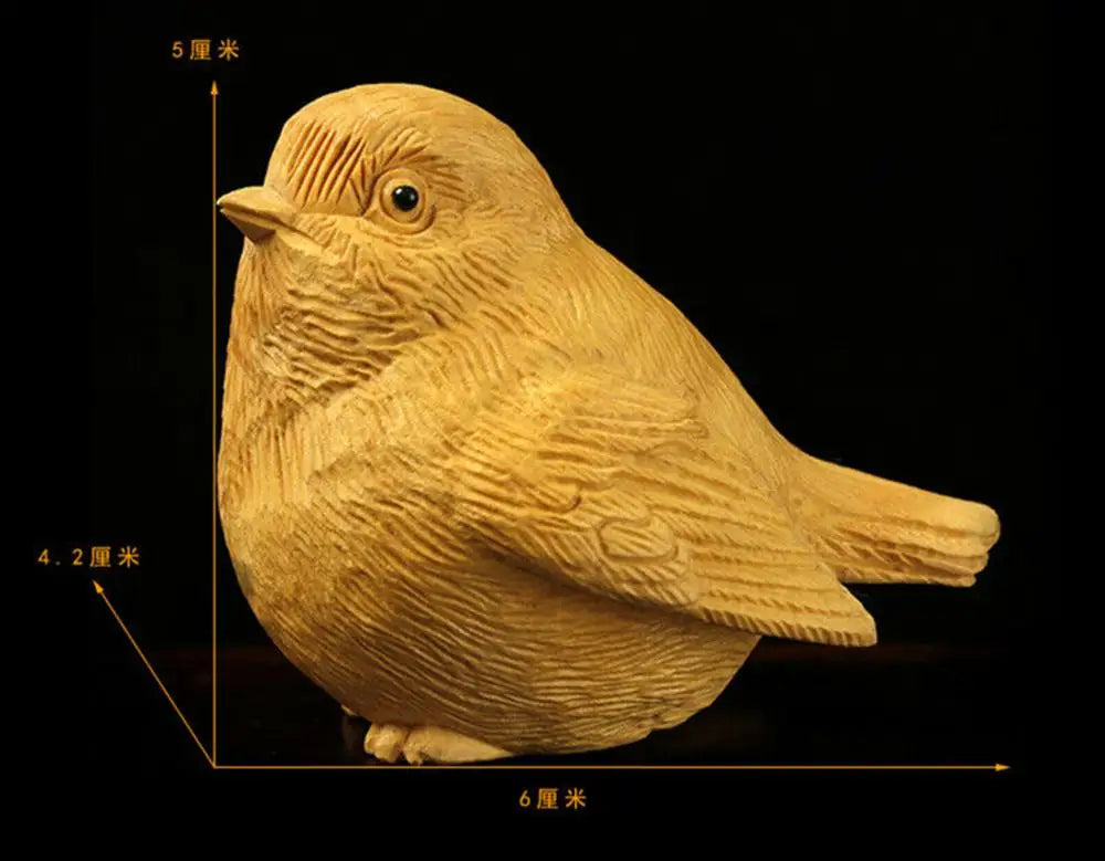 LS007ca - 5x6x4.2 CM Carved Boxwood Carving Figurine : Pair of Birds