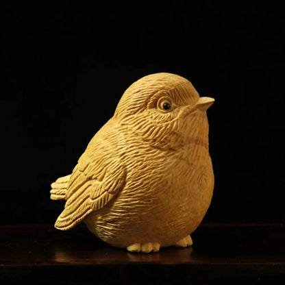 LS007ca - 5x6x4.2 CM Carved Boxwood Carving Figurine : Pair of Birds