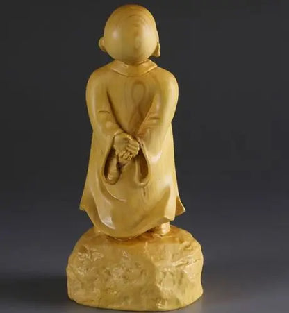 LS024 -- 8 CM High Carved Boxwood Figurine Carving Buddha Statue :Little Monk Boy