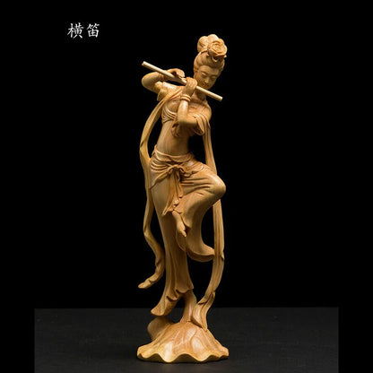 LS027 -- 25 CM High Carved Boxwood Figurine Carving : Set of Beauties Dunhuang flying sky