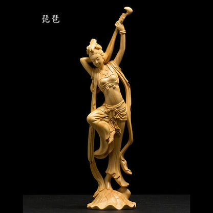 LS027 -- 25 CM High Carved Boxwood Figurine Carving : Set of Beauties Dunhuang flying sky
