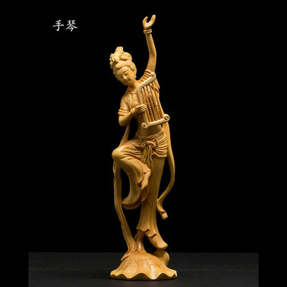 LS027 -- 25 CM High Carved Boxwood Figurine Carving : Set of Beauties Dunhuang flying sky