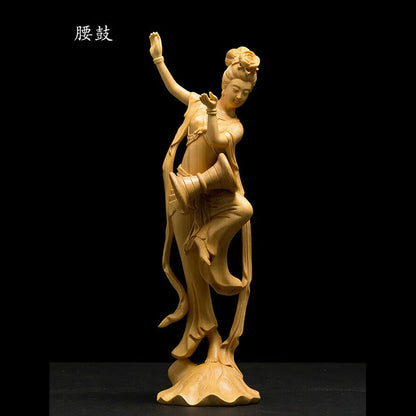 LS027 -- 25 CM High Carved Boxwood Figurine Carving : Set of Beauties Dunhuang flying sky