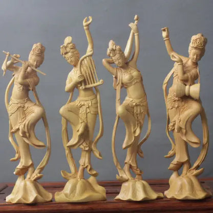 LS027 -- 25 CM High Carved Boxwood Figurine Carving : Set of Beauties Dunhuang flying sky