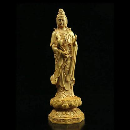 LS028 -- 20 CM High Carved Boxwood Figurine Carving :Set 3 Immortals Kwan-yin and Rulai