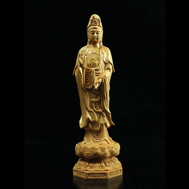 LS028 -- 20 CM High Carved Boxwood Figurine Carving :Set 3 Immortals Kwan-yin and Rulai