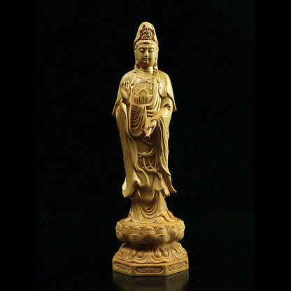 LS028 -- 20 CM High Carved Boxwood Figurine Carving :Set 3 Immortals Kwan-yin and Rulai