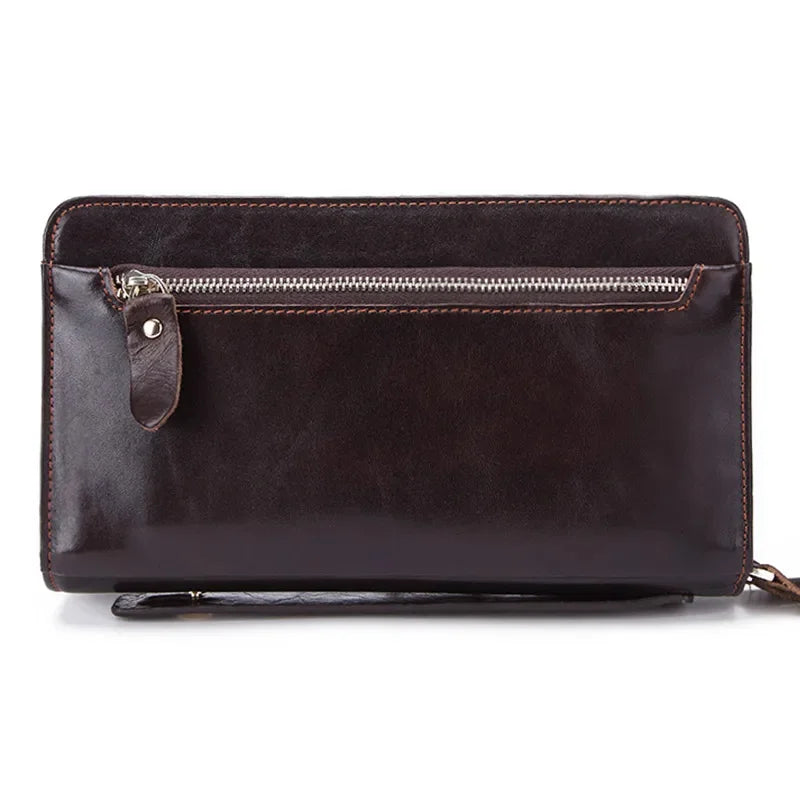 Lachiour Men Genuine Leather Clutch Wallet Male Long Double Zipper Purse Coin Men's Phone Bag for Card Holder Case