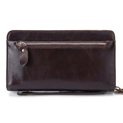 Lachiour Men Genuine Leather Clutch Wallet Male Long Double Zipper Purse Coin Men's Phone Bag for Card Holder Case