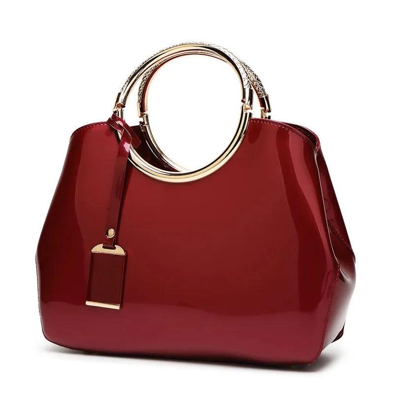 Lacquer Leather Bright-faced Shoulder Noble Air Crossbody Bag Fashion Zipper PU Pinkycolor Women's Handbags