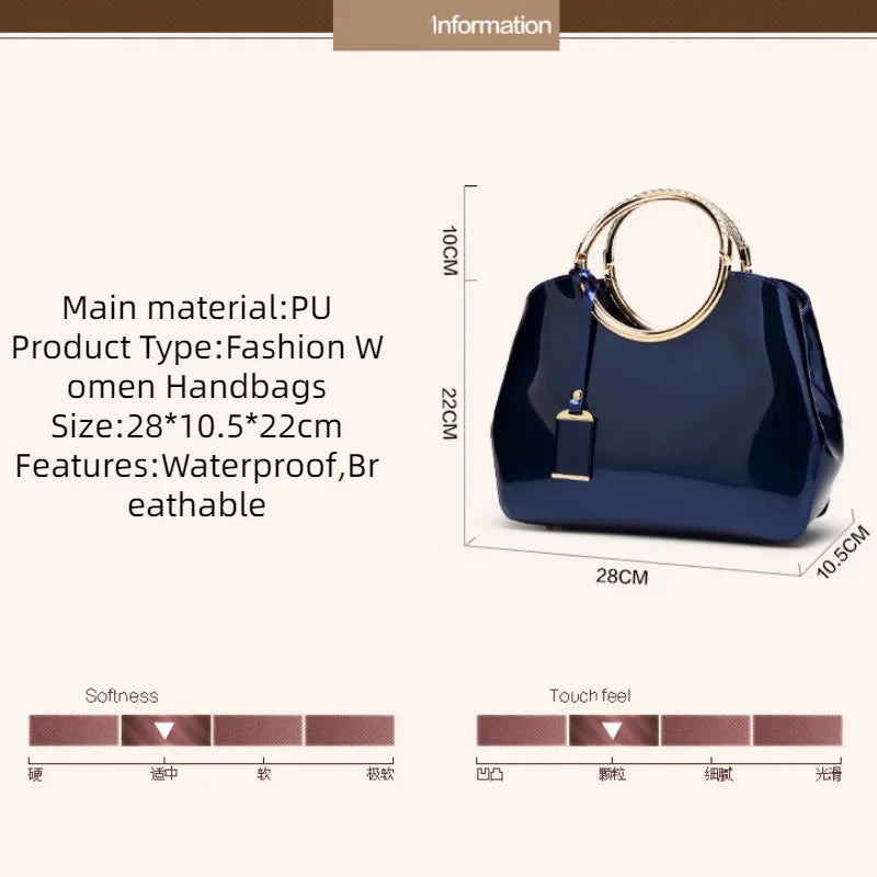 Lacquer Leather Bright-faced Shoulder Noble Air Crossbody Bag Fashion Zipper PU Pinkycolor Women's Handbags