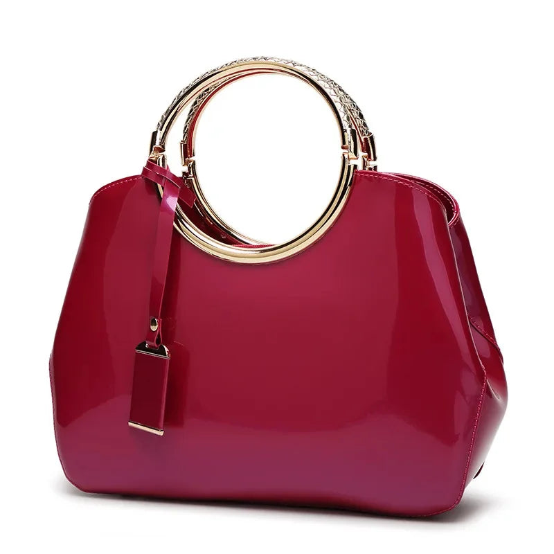 Lacquer Leather Bright-faced Shoulder Noble Air Crossbody Bag Fashion Zipper PU Pinkycolor Women's Handbags