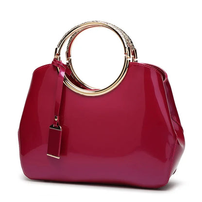 Lacquer Leather Bright-faced Shoulder Noble Air Crossbody Bag Fashion Zipper PU Pinkycolor Women's Handbags