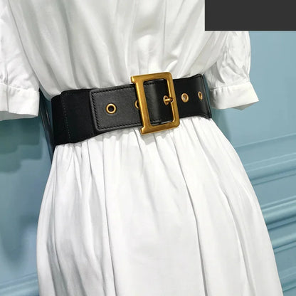 Ladies 6cm Wide Female Leather Decoration D Buckle All-match Skirt Elastic Waist High Quality Women Fashion Belts