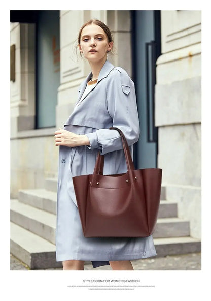 Ladies Bags With Free Shipping Leather Tote Large Capacity Shopping Solid Colors Fashion Concise ELegant Shoulder Handbags