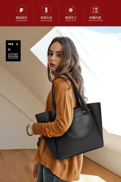 Ladies Bags With Free Shipping Leather Tote Large Capacity Shopping Solid Colors Fashion Concise ELegant Shoulder Handbags