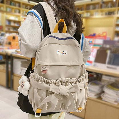 Ladies Bow Cute Girl Waterproof Backpack Travel Laptop Nylon Bag College Female Fashion Kawaii Backpack Trendy Women School Bags