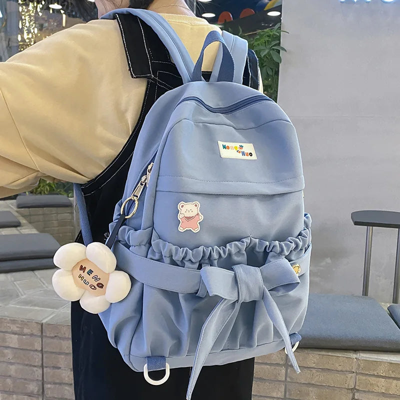 Ladies Bow Cute Girl Waterproof Backpack Travel Laptop Nylon Bag College Female Fashion Kawaii Backpack Trendy Women School Bags