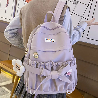 Ladies Bow Cute Girl Waterproof Backpack Travel Laptop Nylon Bag College Female Fashion Kawaii Backpack Trendy Women School Bags